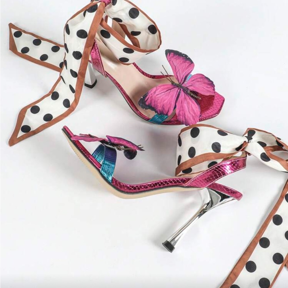 Pink Butterfly Ankle Strap Heels - Picture 3 of 5
